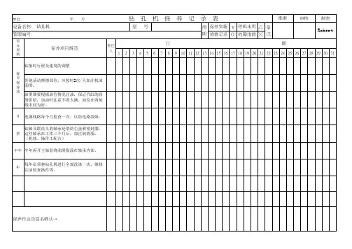 钻孔机保养记录表
