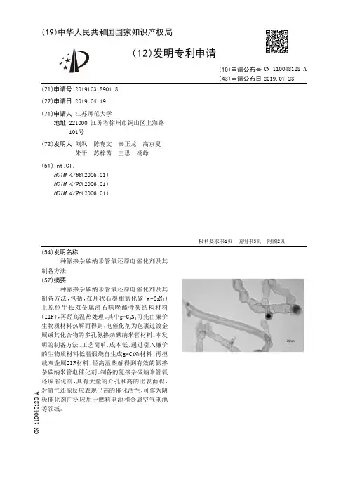 【CN110048128A】一种氮掺杂碳纳米管氧还原电催化剂及其制备方法【专利】