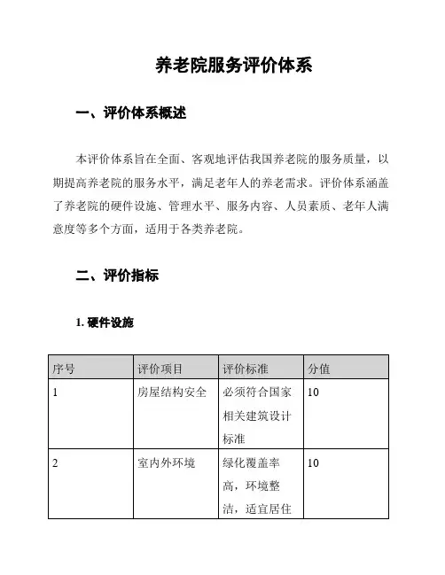养老院服务评价体系