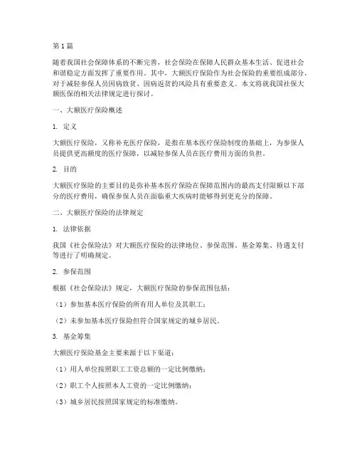 社保的大额医保法律规定(3篇)