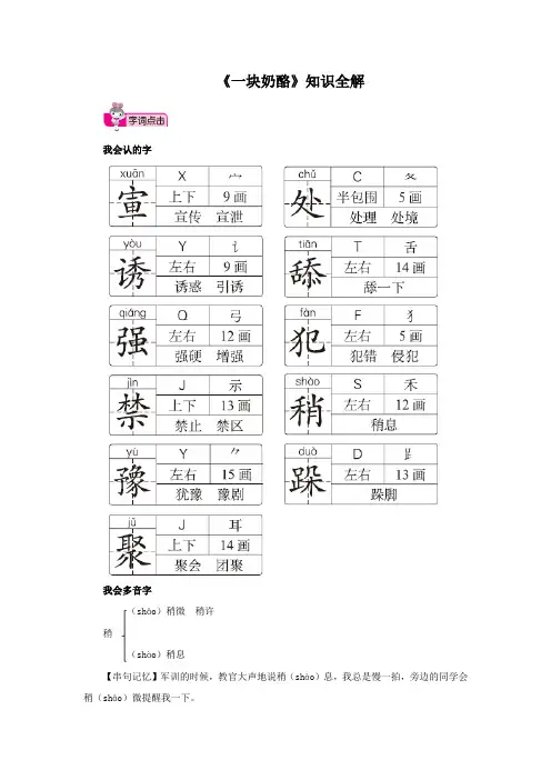 人教部编版小学三年级语文上册《一块奶酪》知识全解