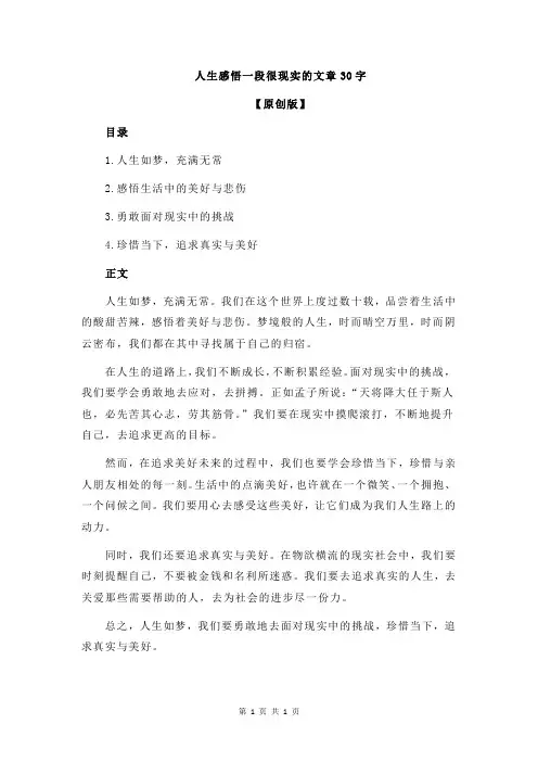 人生感悟一段很现实的文章30字