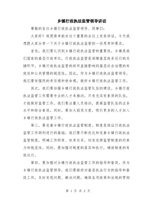 乡镇行政执法监管领导讲话