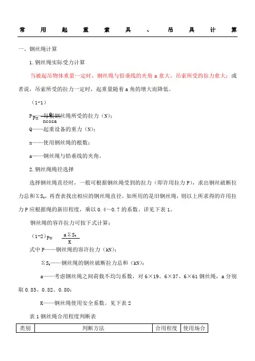 常用起重索具吊具计算