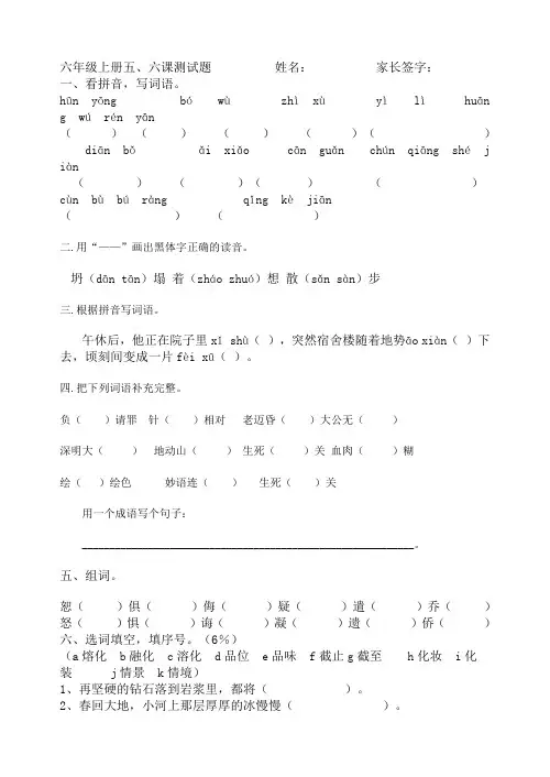 苏教版六年级上册第二单元测试题