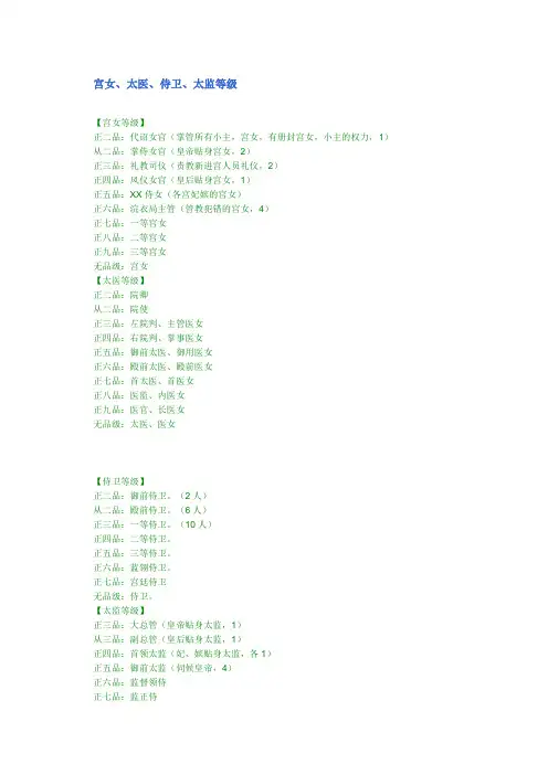 历史皇宫内宫人,大臣,妃子等级简介