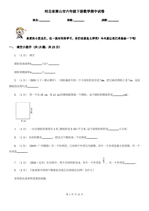 河北省唐山市六年级下册数学期中试卷