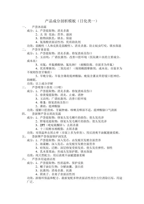 完美产品成分剖析模板