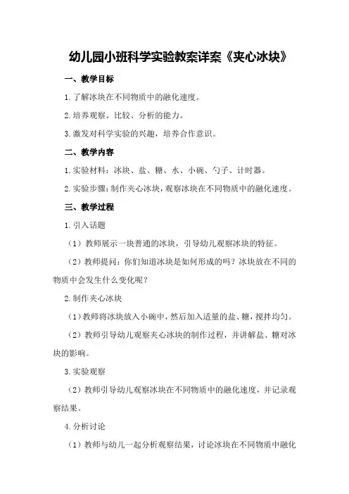 幼儿园小班科学实验教案详案《夹心冰块》