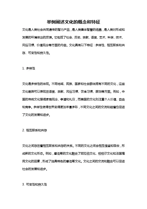 举例阐述文化的概念和特征