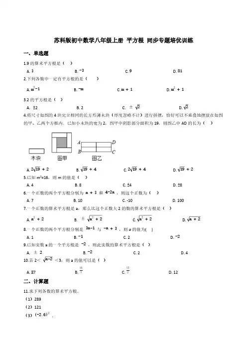 苏科版初中数学八年级上册 平方根 同步专题培优训练【含答案】