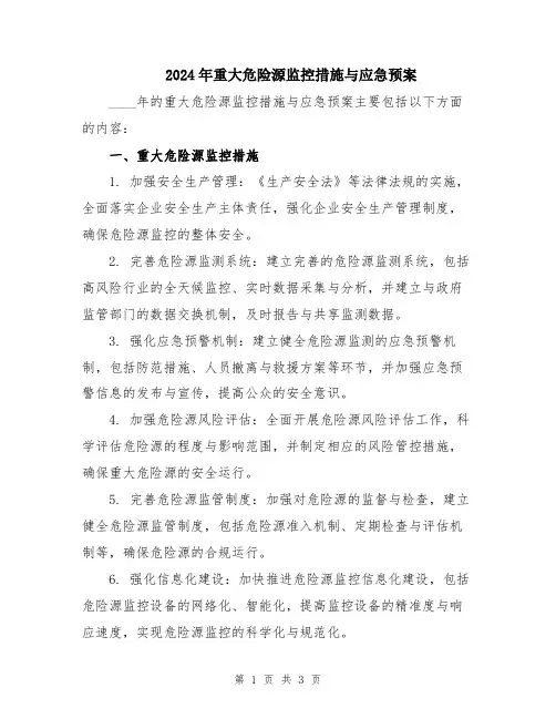 2024年重大危险源监控措施与应急预案