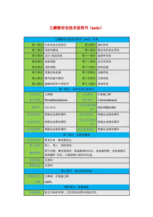 乙醇胺安全技术说明书(msds)