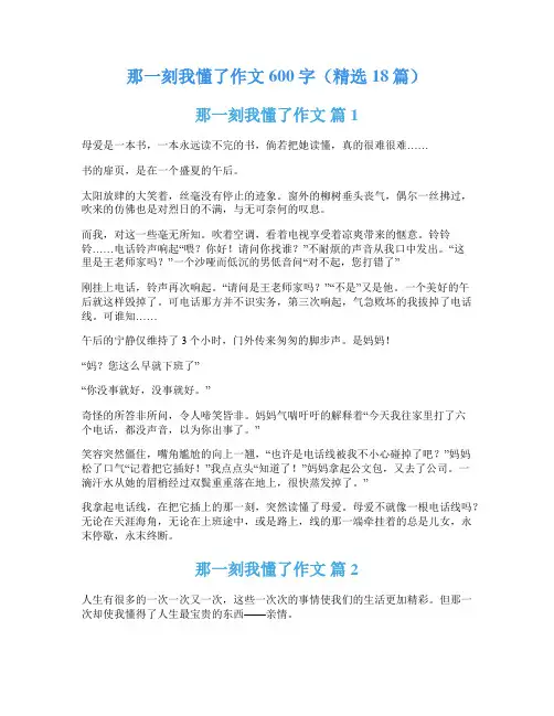 那一刻我懂了作文600字(精选18篇)
