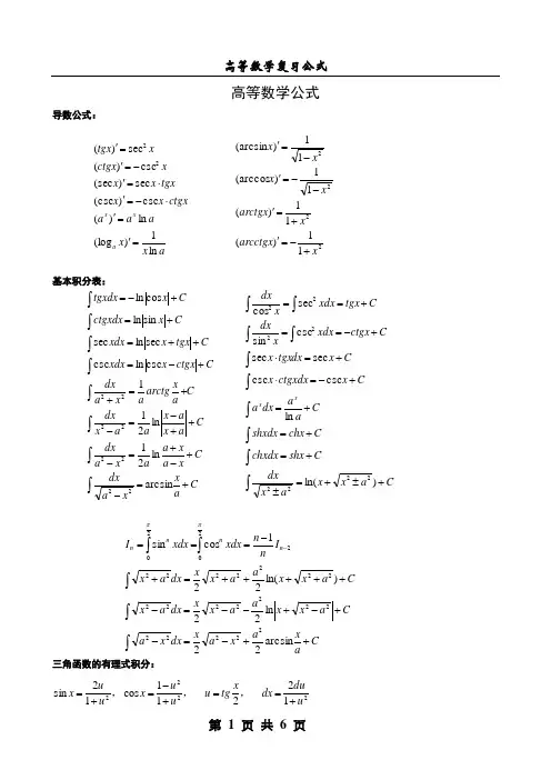 考研高等数学公式(word版,全面)