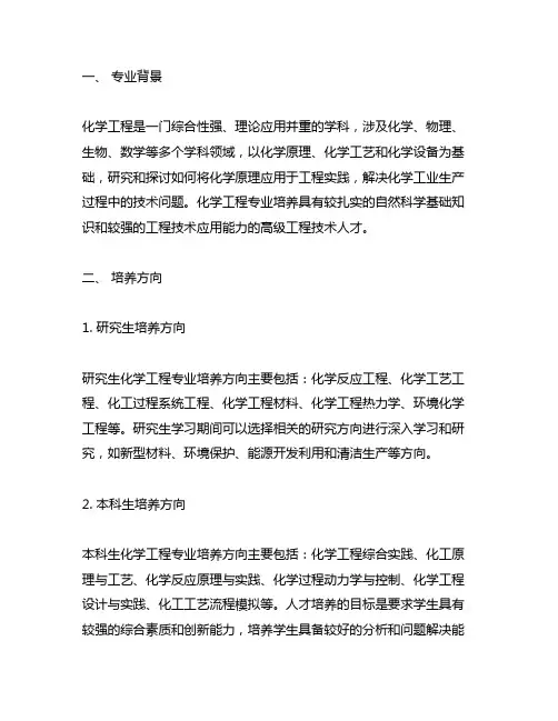 化学工程专业背景、培养方向和核心课程情况