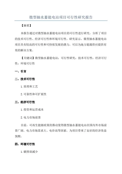 微型抽水蓄能电站项目可行性研究报告