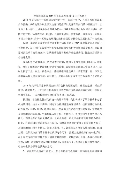 最新-发展和改革局2019年工作总结和2019年工作要点 精品