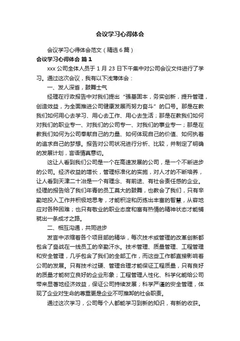 会议学习心得体会范文（精选6篇）