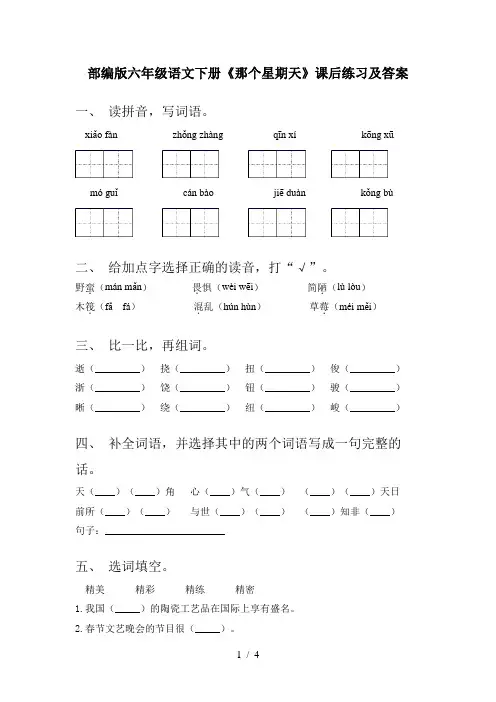 部编版六年级语文下册《那个星期天》课后练习及答案