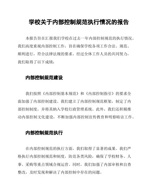 学校关于内部控制规范执行情况的报告
