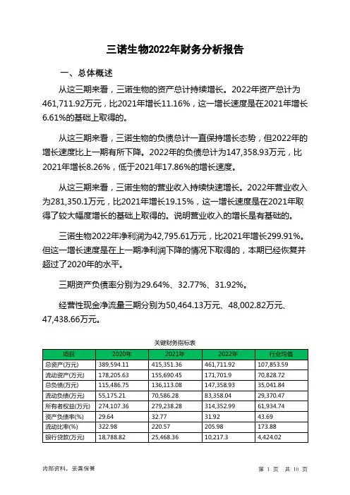 300298三诺生物2022年财务分析报告-银行版