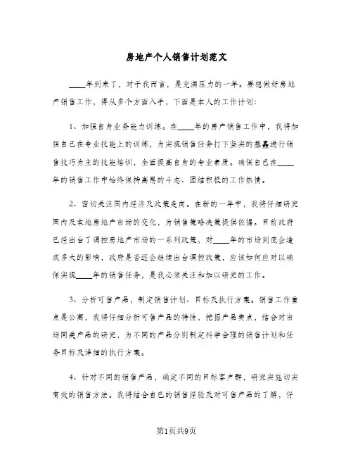 房地产个人销售计划范文（四篇）