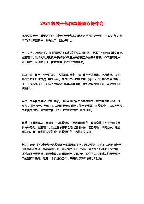 机关干部作风整顿心得体会