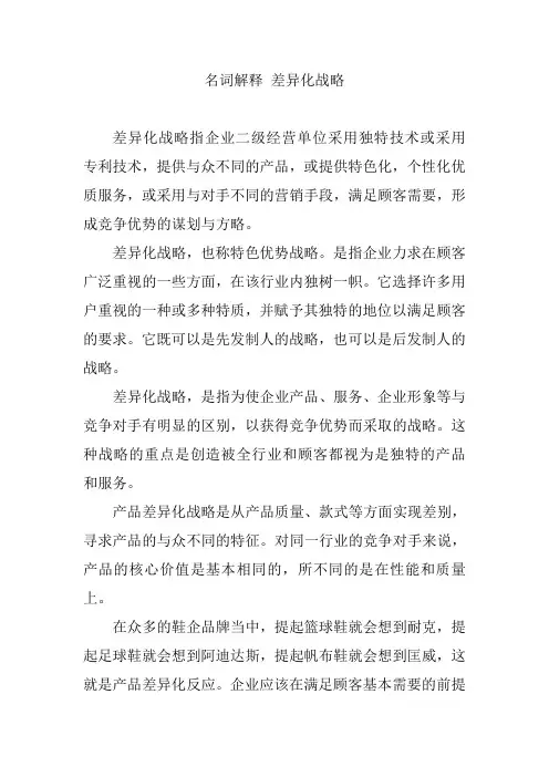 名词解释 差异化战略
