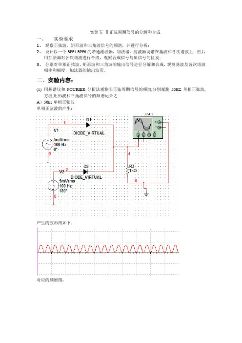实验五 非正弦周期信号的分解和合成