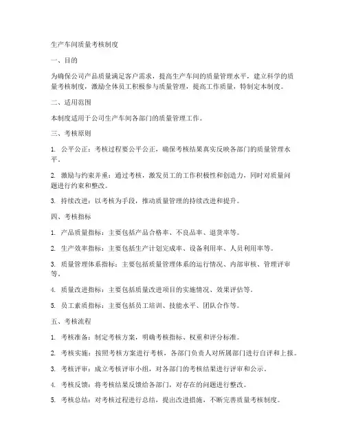 生产车间质量考核制度模板