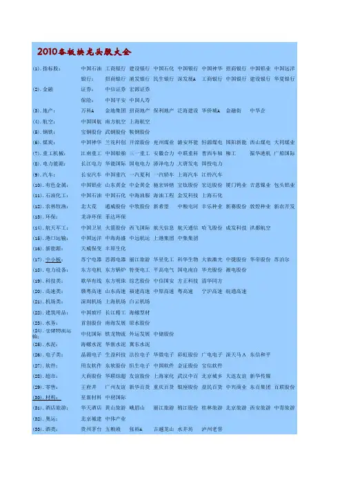 2010年各板块龙头股票