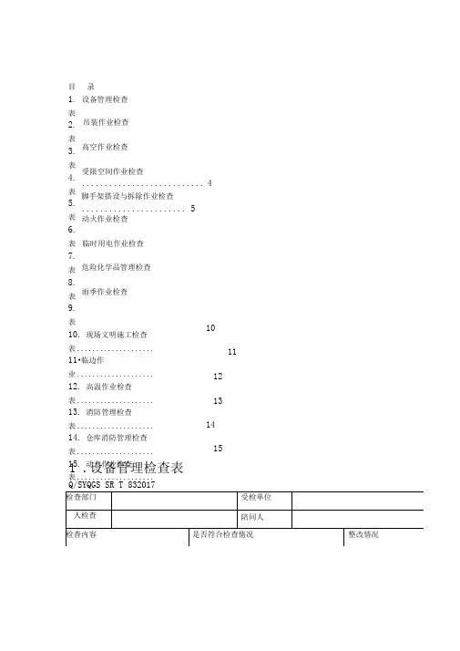 HSE检查表