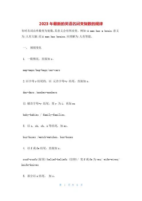 2023年最新的英语名词变复数的规律