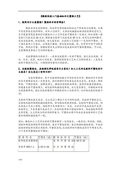 《橡胶快速入门基础知识之塑炼工艺》