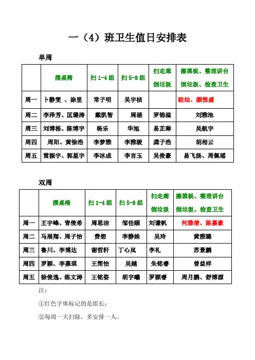 卫生值日安排表