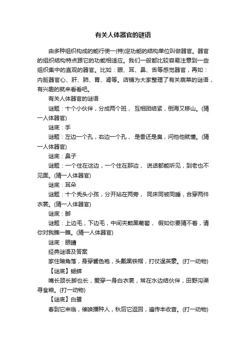 有关人体器官的谜语