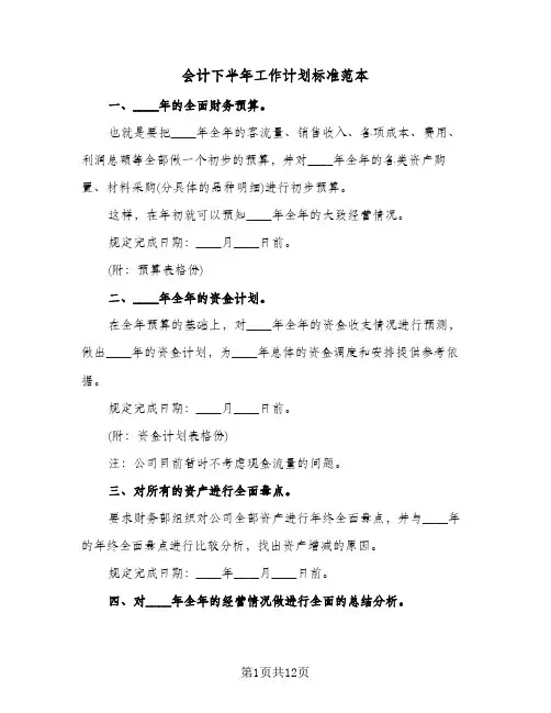 会计下半年工作计划标准范本（五篇）
