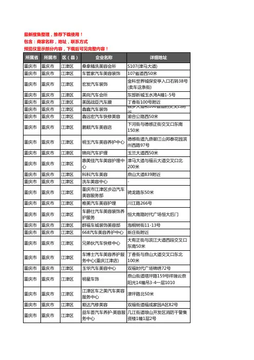 新版重庆市重庆市江津区汽车装具企业公司商家户名录单联系方式地址大全114家