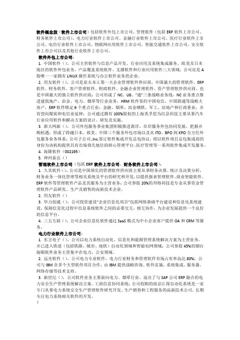 中国软件上市公司一览