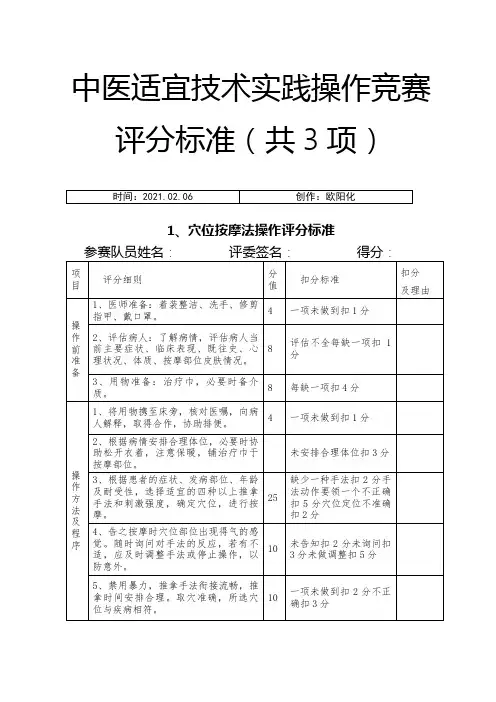 中医适宜技术操作评分标准之欧阳化创编