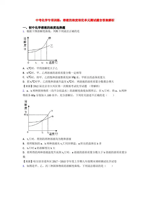 中考化学专项训练：溶液的浓度培优单元测试题含答案解析