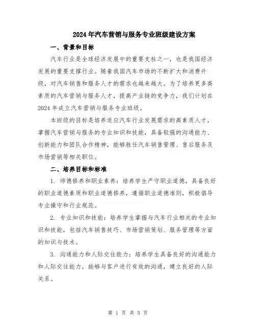 2024年汽车营销与服务专业班级建设方案