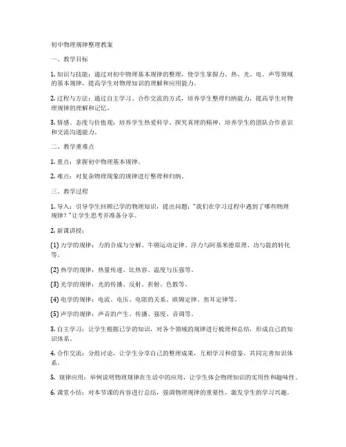初中物理规律整理教案