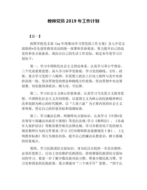 教师党员2019年工作计划