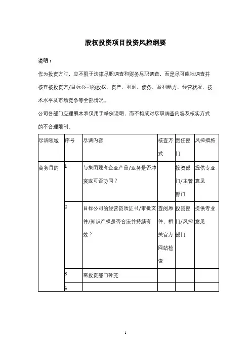 股权投资项目投资风控纲要