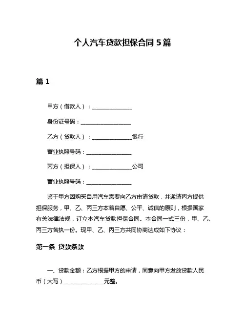 个人汽车贷款担保合同5篇