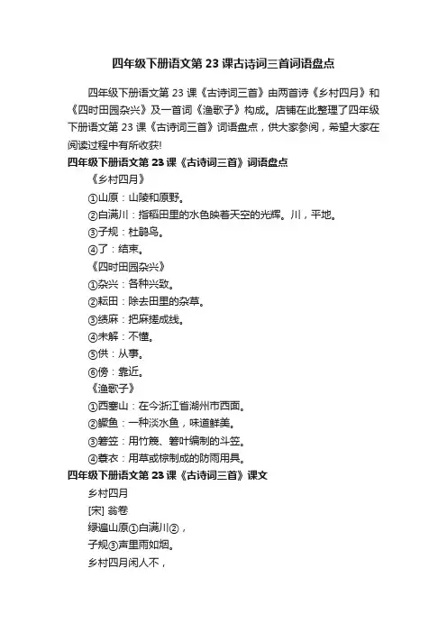 四年级下册语文第23课古诗词三首词语盘点