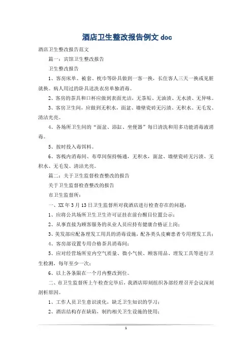 酒店卫生整改报告例文doc