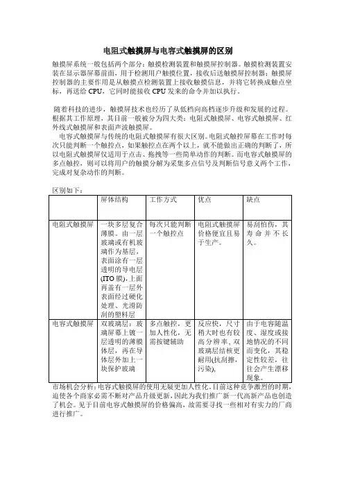 电容式与电阻式触摸屏的区别